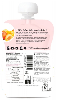 Popote Pussi Mirabelle-kompotti 4/6 kuukauden iästä alkaen Luomu 120 g