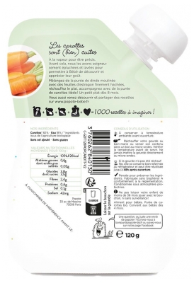 Popote Puré Ecológico de Calabaza Zanahoria de 4/6 Meses 120 g
