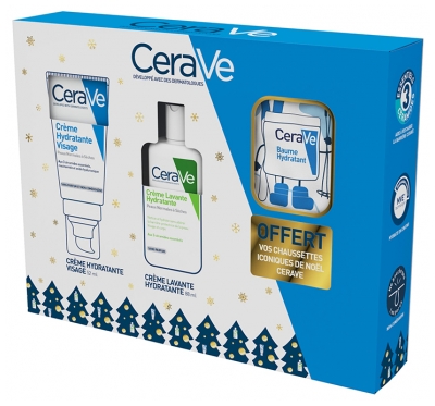 CeraVe Drėkinamasis veido kremas 52 ml + Drėkinamasis prausimosi kremas 88 ml + Dovanų kojinės