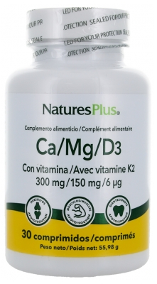 Natures Plus Ca/Mg/D3 Avec Vitamine K2 30 Comprimés
