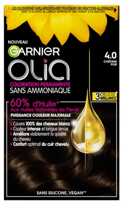 Garnier Olia Ammoniavrije Permanente Haarkleuring 120 g - Kleuren: 4.0 Zuivere kastanje