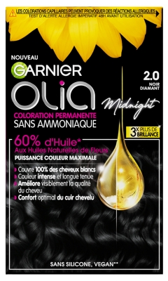 Garnier Olia Ammoniavrije Permanente Haarkleuring 120 g - Kleuren: 2.0 Diamantzwart