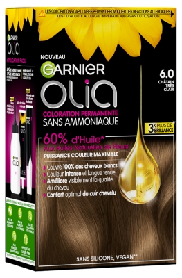 Garnier Olia be amoniako ilgalaikiai plaukų dažai 120 g - Spalva: 6.0 Labai šviesus kaštonas