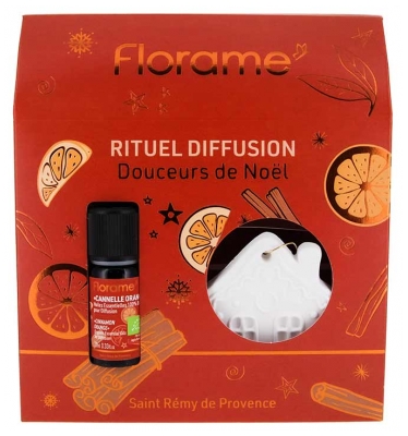 Set Cadou Ulei Esențial Scorțișoară Portocală Bio 10 ml + Decorațiune de Parfumat Florame