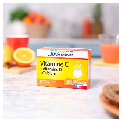 Juvamine C-vitamiini D-vitamiini Kalsium 30 poretablettia