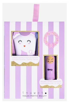Inuwet Geschenkset Lippenbalsem Marshmallow 3,5 g + Hand- en Nagelcrème Katoenbloem 60 ml