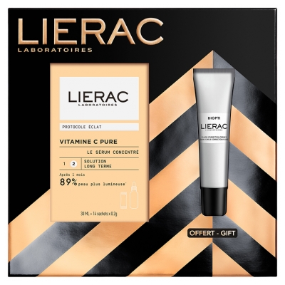 Lierac Čist Vitamin C Koncentrirani Serum 30 ml + 14 vrečk 0,2 g + Diopti Korekcijski Fluid za podočnjake 15 ml Darilo