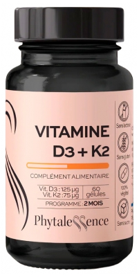 Phytalessence D3 + K2 vitamīns 60 kapsulas