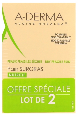 A-DERMA Pan Sobregraso Nutritivo Lote de 2 x 100 g
