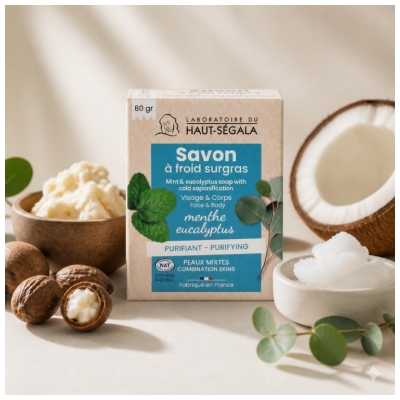Laboratoire du Haut-Ségala Kallfräscha Extra Feta Tvål Mynta Eukalyptus 80 g