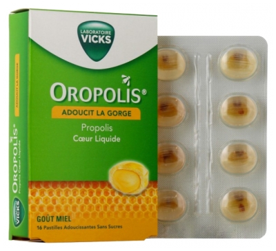 Vicks Oropolis Tekuté jádro Propolis s příchutí medu 16 pastilek