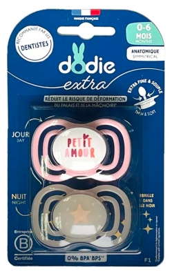 Dodie 2 Sucettes Anatomiques Silicone Motif Ville 18 Mois et + - Modello: Piccolo amore rosa/stelle gialle