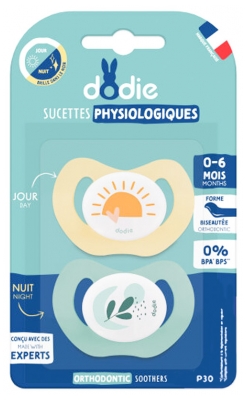 Dodie 2 Soothers Physiologiques Silicone 0-6 Mois N°P30 - Model: Sun/Leaf