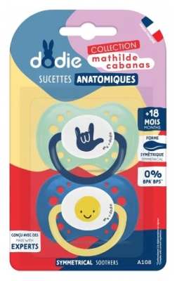 Dodie 2 Soothers Anatomiques Silicone 18 Mois et + Édition Limitée - Model: A109 Green/Blue