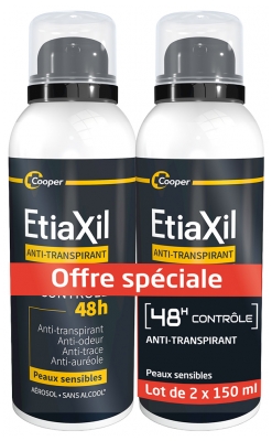 Etiaxil Déodorant Anti-Transpirant Contrôle 48H Aérosol Lot de 2 x 150 ml