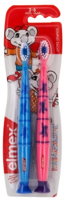 Elmex 2 Soft Toothbrushes 3-6 Years Old - Colour: Blue and Pink