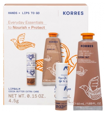 Korres Hydratační krém na ruce Almond Nut 50 ml + Korres Tónovaný balzám na rty s kakaovým máslem 4,5 g