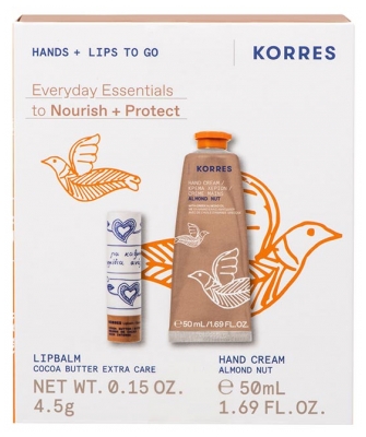 Korres mitrinošais roku krēms Mandeļu rieksts 50 ml + Korres tonēta lūpu balzams Kakao sviests 4,5 g