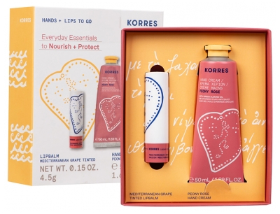 Korres Cremă de Mâini Hidratantă Peony Rose 50 ml + Korres Balsam de Buze Nuanțat Struguri Mediteraneeni 4,5 g