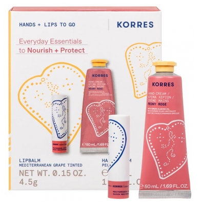 Korres Kosteuttava Käsivoide Pioni Ruusu 50 ml + Korres Sävyttävä Huulivoide Välimeren Rypäle 4,5 g