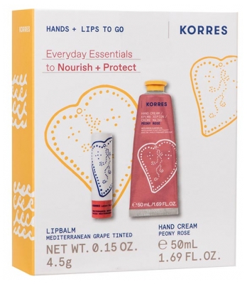 Korres Mitrinošs Roku Krēms Peony Rose 50 ml + Korres Tonēta Lūpu Balzams Vidusjūras Vīnogas 4,5 g