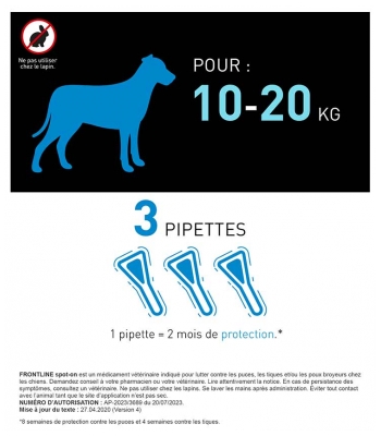 Frontline Spot-On Chien M (10-20 kg) 3 Pipettes