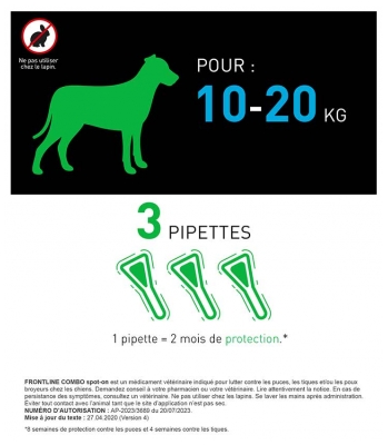 Frontline Combo Chien M (10-20 kg) 3 Pipettes