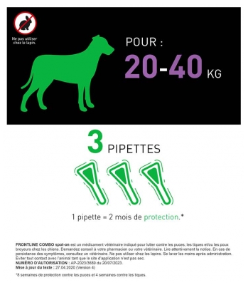 Frontline Combo Chien L (20-40 kg) 3 Pipettes