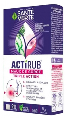 Santé Verte Actirub Maux de Gorges Triple Action 20 Pastilles
