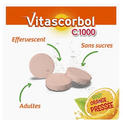 Vitascorbol C1000 20 Comprimés Effervescents Goût Orange
