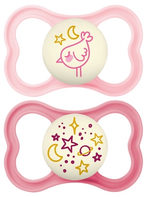 MAM 2 Soothers Supreme Night 18 Months and Over - Colour: Pink
