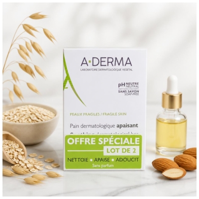 A-DERMA Rauhoittava Dermatologinen Saippua 2 x 100 g