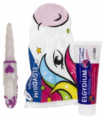 Elgydium Potovalni Set Samorog 3-6 Let - Barva: Vijoli?na