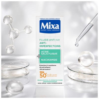 Mixa SPF50+ UV Apsaugos ir Akne Naikina Fluidas 40 ml