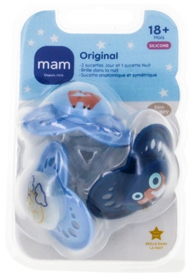 MAM 2 Sucettes Original Nature + 1 Sucette Original Nuit 18 Mois et + - Modèle : Bleu