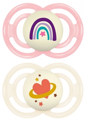 MAM 2 Suzete Perfect Noapte Tendințe 18 Luni și + - Model: Roz ?i alb