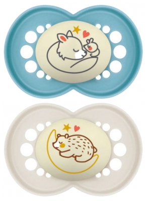 MAM 2 Sucettes Original Nuit 18 Mois et + - Modèle : Renard et Ours