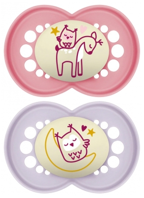 MAM 2 Sucettes Original Nuit 18 Mois et + - Modèle : Biche et Chouette