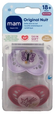 MAM 2 Sucettes Original Nuit 18 Mois et + - Modèle : Papillon et Étoile