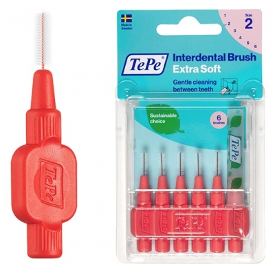 TePe Interdentalbørster Ekstra Bløde 6 Stk. - Størrelse: 2 : 0,5 mm