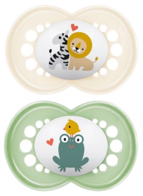 MAM 2 Soothers Original Classic 6 Months and up - Model: Zebra/Lion and Frog
