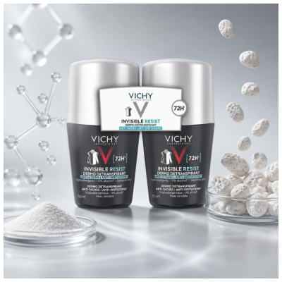 Vichy Homme Invisible Resist Dermo-Antiperspirant 72H Roll-On 2 x 50 ml