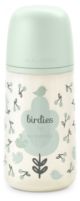 Suavinex Birdies Zuigfles met Symmetrische Speen Gemiddelde Stroom 270 ml 3 Maanden en ouder - Kleur: Groen