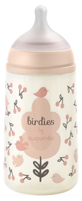 Suavinex Biberón Birdies Tetina Simétrica Flujo Medio 270 ml A Partir de 3 Meses - Color: Rosa