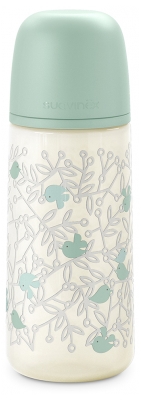 Suavinex Birdies Babyflasche Symmetrischer Sauger Schneller Nahrungsfluss 360 ml 6 Monate und Mehr - Farbe: Grün