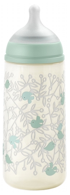 Suavinex Birdies Babyflasche Symmetrischer Sauger Schneller Nahrungsfluss 360 ml 6 Monate und Mehr - Farbe: Grün