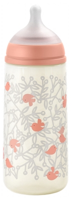 Suavinex Birdies Babyflasche Symmetrischer Sauger Schneller Nahrungsfluss 360 ml 6 Monate und Mehr - Farbe: Rosa