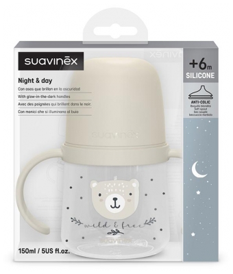 Suavinex Biberón Noche y Día con Asas Pitorro Suave 150 ml A Partir de 6 Meses