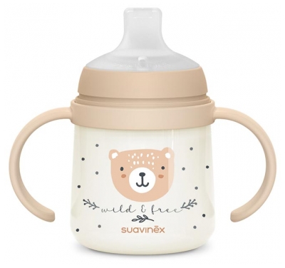 Suavinex Biberón Noche y Día con Asas Pitorro Suave 150 ml A Partir de 6 Meses - Color: Beige