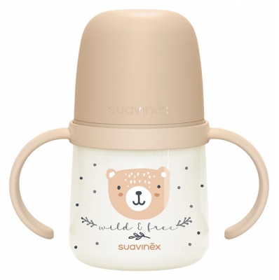 Suavinex Biberón Noche y Día con Asas Pitorro Suave 150 ml A Partir de 6 Meses - Color: Beige